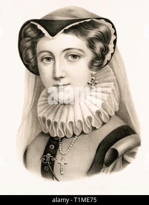 Maria Stuart (1542-1587), schwarzweiss Lithographie, Porträt, C. 1870, Currier & Ives Stockfoto