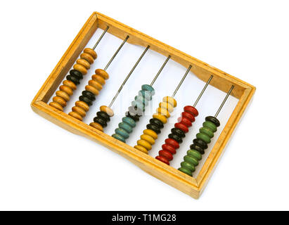 Alte hölzerne Abacus auf weißem Hintergrund Stockfoto