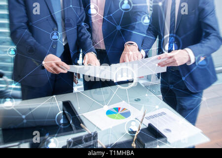 Double Exposure Menschen Netzwerk structureþþ HR - Human Resources Management und Rekrutierung Konzept. Stockfoto