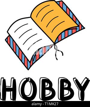 Hand Symbol Buch öffnen in doodle Stil zeichnen für Ihr Design mit Schriftzug Stock Vektor