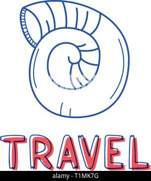 Hand zeichnen sea shell Icon in doodle Style für Ihr Design mit Schriftzug. Stock Vektor