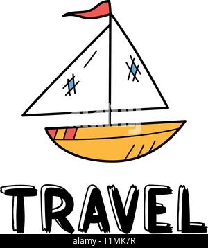 Hand zeichnen Boot Symbol in doodle Style für Ihr Design mit Schriftzug. Stock Vektor