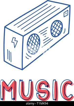 Hand zeichnen Record Player Symbol in doodle Style für Ihr Design mit Schriftzug. Stock Vektor