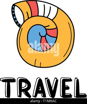 Hand zeichnen sea shell Icon in doodle Style für Ihr Design mit Schriftzug. Stock Vektor