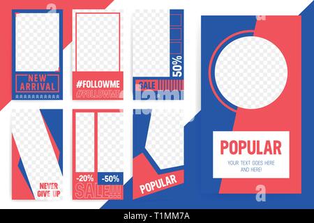 Satz 7 Helle editierbare Vorlagen für Geschichten und Bächen. Trendige Sport Style Farbe. Vector Illustration Stock Vektor