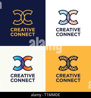 Doppelzimmer C schreiben Logo icon Vorlage Konnektivität, Technik, Netzwerk, digital, Firmenlogo Vector Illustration. Stock Vektor