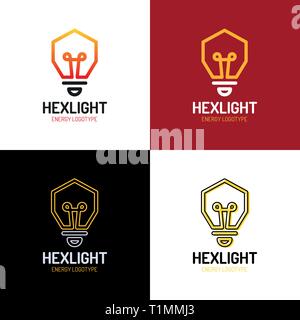 Idee Logo Design Vector. Glühlampe Symbol Sechseck Symbol. Start Unternehmen und Innovation Konzept Netzwerk. Stock Vektor