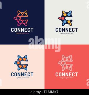 Satz 4 Verbinden Sie Zeile Schreiben C-Logo Template Element. Stock Vektor