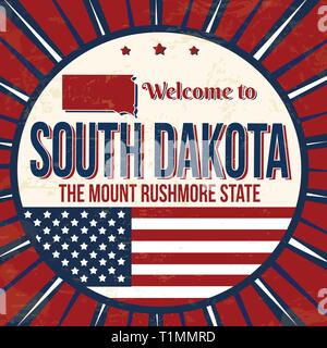 Zu South Dakota vintage Grunge poster Willkommen, Vector Illustration Stock Vektor