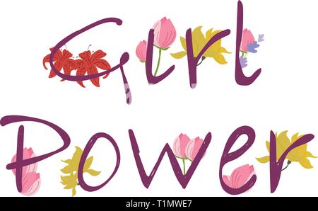 Frau motivations Slogan. Girl Power. Frau motivations Slogan. Vorlage für Banner, Poster, Karten. Blumen digital Skizze Design. Vektor krank Stock Vektor