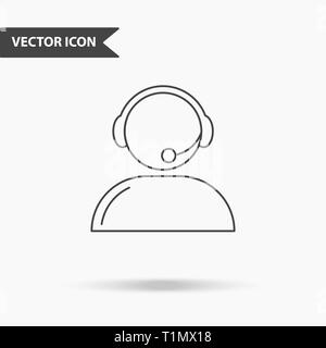 Modern und einfach Vector Illustration von Support Services Symbol. Flaches bild Mann mit Kopfhörern mit dünnen Linien zur Anwendung, Schnittstelle, presentatio Stock Vektor
