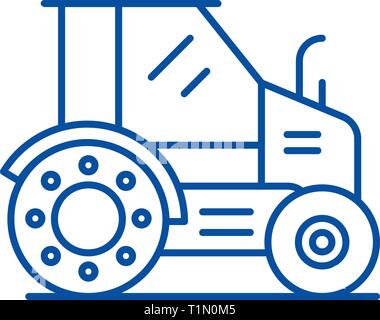 Farm Traktor Symbol Leitung Konzept. Farm Traktor flachbild Vektor Symbol, Zeichen, umriss Abbildung. Stock Vektor