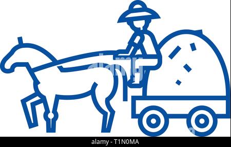 Bauernhof Wagen mit Stroh Symbol Leitung Konzept. Bauernhof Wagen mit Stroh flachbild Vektor Symbol, Zeichen, umriss Abbildung. Stock Vektor