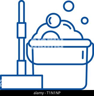 Bodenreinigung Symbol Leitung Konzept. Bodenreinigung flachbild Vektor Symbol, Zeichen, umriss Abbildung. Stock Vektor