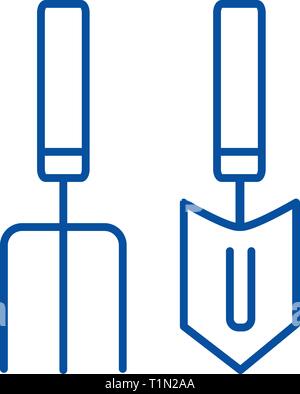 Gabeln, Mini trowel Symbol Leitung Konzept. Gabeln, Mini trowel Flachbild vektor Symbol, Zeichen, umriss Abbildung. Stock Vektor