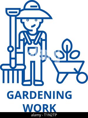 Die Gartenarbeit, Gärtner Symbol Leitung Konzept. Die Gartenarbeit, Gärtner flachbild Vektor Symbol, Zeichen, umriss Abbildung. Stock Vektor