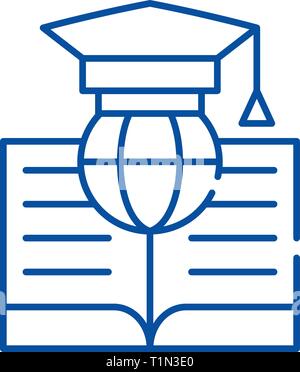 Globale Studie Symbol Leitung Konzept. Globale Studie flachbild Vektor Symbol, Zeichen, umriss Abbildung. Stock Vektor