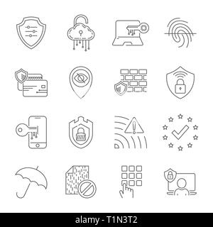 Sicherheit im Internet und den digitalen Schutz für Zeile für Symbole gesetzt. Design Anzeichen für Web-, App- ui. Moderne perfekt Vector Illustration. Editierbare Schlaganfall. EPS 10. Stock Vektor