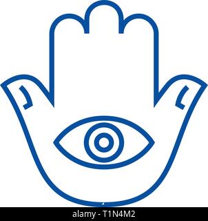 Hamsa Hand Symbol Leitung Konzept. Hamsa Hand vektor Symbol, Zeichen, umriss Abbildung. Stock Vektor