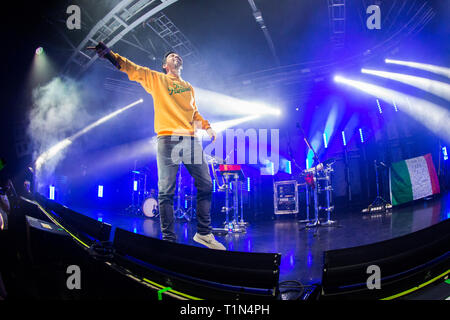 Mailand Italien. 14. März 2019. Die Amerikanischen Musiker und Rapper Mike Shinoda führt live auf der Bühne Fabrique während der "Post-traumatische Tour". Stockfoto