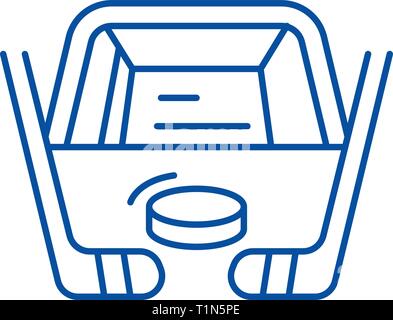 Hockey spielen Symbol Leitung Konzept. Hockey spielen Flachbild vektor Symbol, Zeichen, umriss Abbildung. Stock Vektor