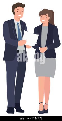 Menschen Cartoon Character Design business Mann und Frau sprechen, fröhlich. Ideal sowohl für Print und Web Design. Stock Vektor