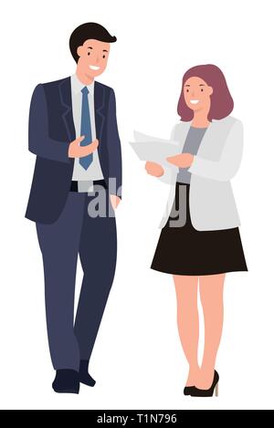 Menschen Cartoon Character Design business Mann und Frau sprechen, fröhlich. Ideal sowohl für Print und Web Design. Stock Vektor