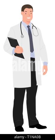Menschen Cartoon Character Design jungen gutaussehenden Arzt mit einem lächelnden Gesicht. Ideal sowohl für Print und Web Design. Stock Vektor