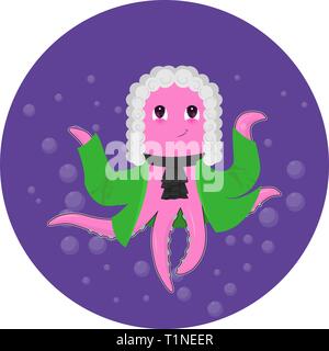 Lustige kawaii Charakter Vector Illustration. Süße kleine rosa octupus Kawaii Vektor isoliert. Cartoon Octopus tragen Kleidung und Spencer von 18 Cent Stock Vektor