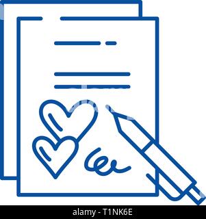 Ehevertrag Symbol Leitung Konzept. Ehevertrag flachbild Vektor Symbol, Zeichen, umriss Abbildung. Stock Vektor