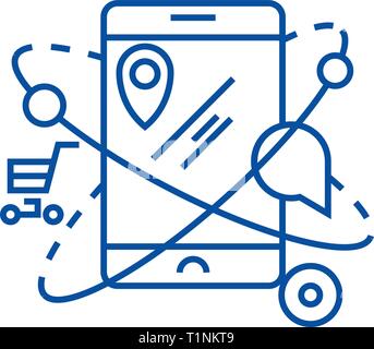 Mobile Navigation, Handel, Lage Symbol Leitung Konzept. Mobile Navigation, Handel, Lage flachbild Vektor Symbol, Zeichen, umriss Abbildung. Stock Vektor