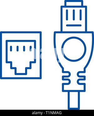 Netzwerk Kabel und Buchse Symbol Leitung Konzept. Netzwerk Kabel und Buchse flachbild Vektor Symbol, Zeichen, umriss Abbildung. Stock Vektor