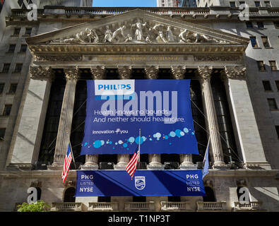 Die Fassade der NYSE an der Wall Street. Philips Capital Markets Day, New York, USA. Stockfoto