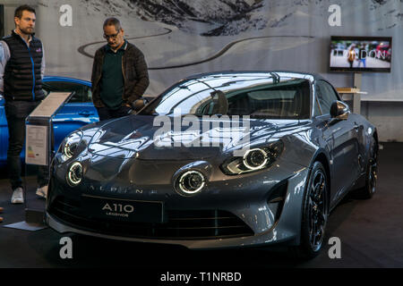 Salzburg, Österreich - 23. März 2019: Der Alpine A110 auf der Auto Expo Stockfoto