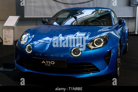 Salzburg, Österreich - 23. März 2019: Der Alpine A110 auf der Auto Expo Stockfoto