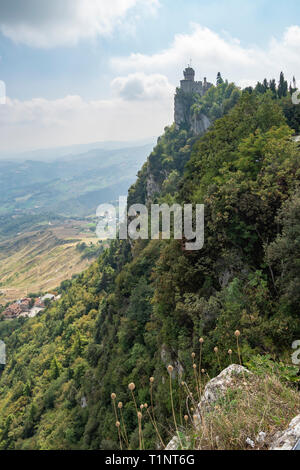 Roccao Guaita, San Marino Die Republik San Marino auch als die Serenissima Republik San Marino bekannt. Einer der drei Gipfel Stockfoto