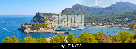 Hohe Qualität Panorama von Port de Soller, Mallorca, Spanien. Stockfoto