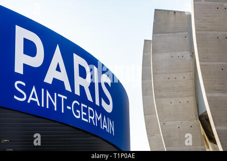 Paris, Frankreich, 21. März 2019: Der Parc des Princes Stadium, erbaut 1972, ist das Heimstadion von Paris Saint-Germain (PSG) Football Club. Stockfoto