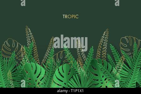 Tropischen Hintergrund mit Dschungel Pflanzen und goldene Blätter formen. Trendy Hintergrund mit Tropic Blätter, können als exotische Tapeten verwendet werden, Grußkarte, Stock Vektor