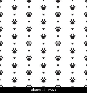 Vektor nahtlose Muster mit cat dog Paw Paw, Herzen. Schwarzen und weißen Hintergrund Stock Vektor