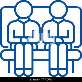 Kunden, zwei Männer auf dem Sofa, Partner Symbol Leitung Konzept. Kunden, zwei Männer auf dem Sofa, Partner flachbild Vektor Symbol, Zeichen, umriss Abbildung. Stock Vektor