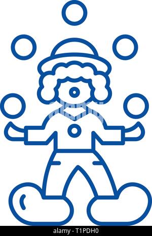 Clown Jongleur Symbol Leitung Konzept. Clown Jongleur flachbild Vektor Symbol, Zeichen, umriss Abbildung. Stock Vektor
