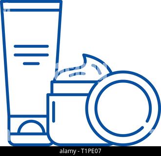 Kosmetische Cremes Symbol Leitung Konzept. Kosmetische Cremes flachbild Vektor Symbol, Zeichen, umriss Abbildung. Stock Vektor