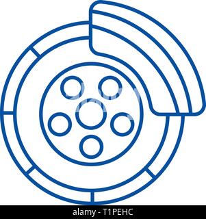 Scheibenbremse, Car Service Symbol Leitung Konzept. Scheibenbremse, car service Flachbild vektor Symbol, Zeichen, umriss Abbildung. Stock Vektor