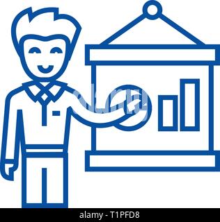 Unternehmer präsentieren Start Symbol Leitung Konzept. Unternehmer präsentieren startup Flachbild vektor Symbol, Zeichen, umriss Abbildung. Stock Vektor