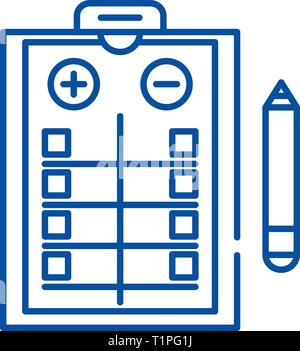 Vor- und Nachteile Liste Symbol Leitung Konzept. Vor- und Nachteile Liste flachbild Vektor Symbol, Zeichen, umriss Abbildung. Stock Vektor