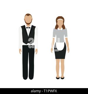 Mann und Frau Charakter Butler und Hausmädchen auf weißem Hintergrund Vektor-illustration EPS 10 isoliert Stock Vektor