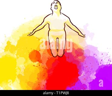 Beängstigend Yoga Pose auf farbigen Hintergrund. Handgezeichneten Vector Illustration, gesunde Übung Serie. Stock Vektor