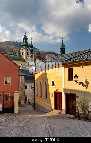 Alte Straße von Banska Stiavnica, Bergbau, Stadt in der Slowakei Stockfoto