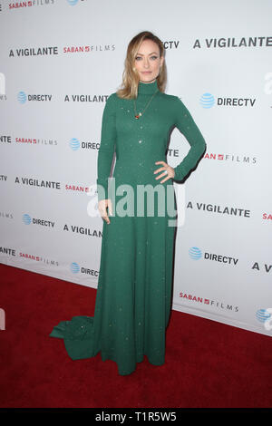 Los Angeles, CA, USA. März 2019. 27. März 2019 – Los Angeles, Kalifornien – Olivia Wilde. Die Premiere von Saban Films und DirecTV's A Vigilante fand im Vista Theatre statt. Foto: Faye Sadou/AdMedia Stockfoto